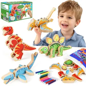 Wooden Dinosaur  Snap-On Toys STEM Building Blocks Playset for Kids Ages 3-6+, Creativity and Imagination Development, Birthday & Christmas Gifts for Toddlers