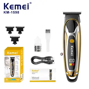 Professional Men's Hair Clipper Km-1598, Compact and Portable, Comfortable Grip, USB Charging, Includes Three Guide Combs, Adjustable Blade Guard