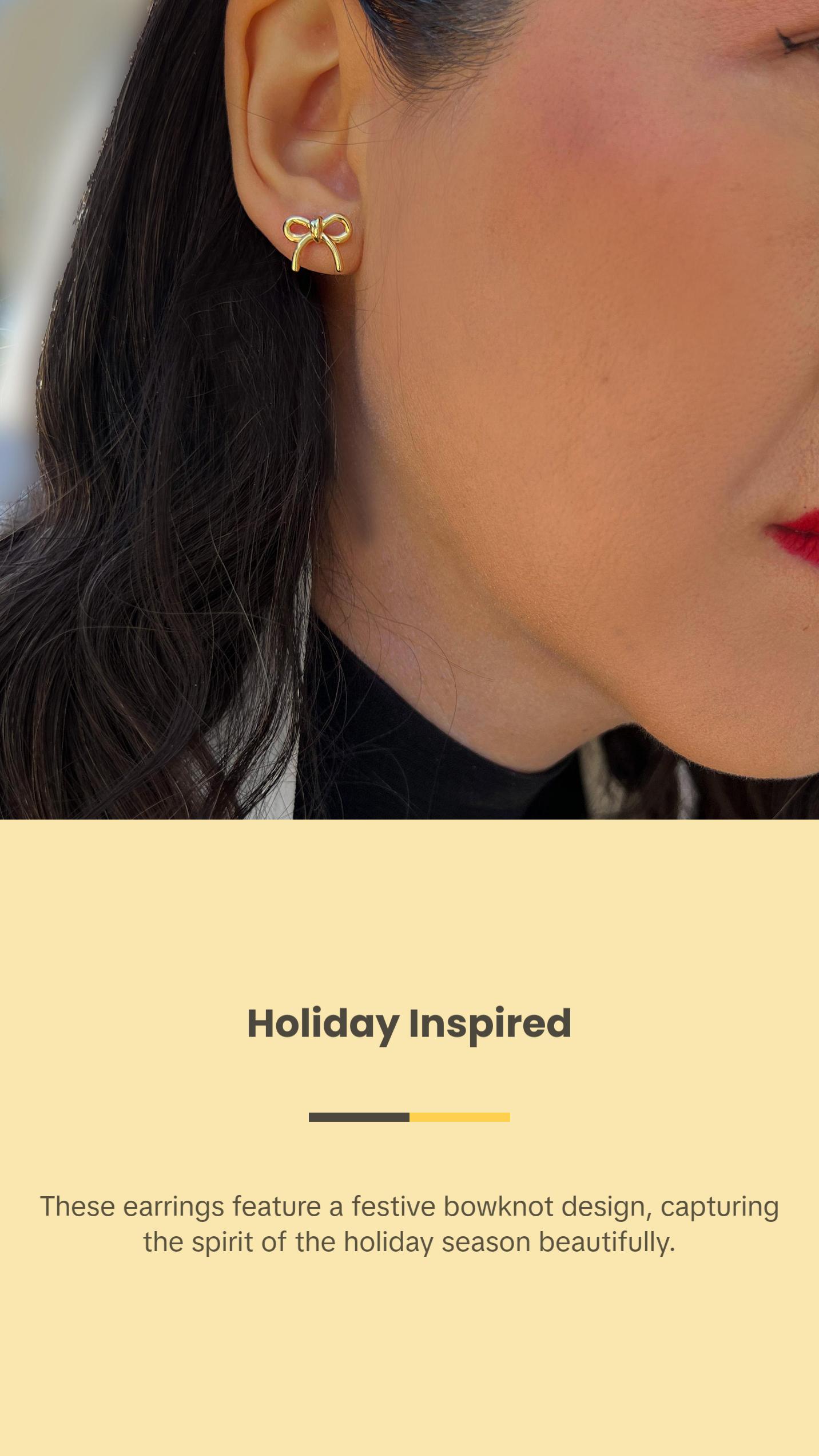 SONIA HOU Holiday Coquette Bow Stud Earrings - 18K Gold Over Sterling Silver S925 | Dainty Small Christmas Festive Bowknot | Minimalist Chic Trendy