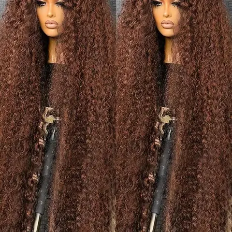 Deep Wave Lace Frontal Wig 30 lnch Brazilian Chocolate Brown Curly Human Hair Wig 13x4 13x6 Hd Transparent Lace Frontal Deep Wave Wig Colored Water Wave Brazilian Wigs For Women Pre Plucked Elegant Human Hair Lace Front Wigs, 13X6 Human Hair Wig