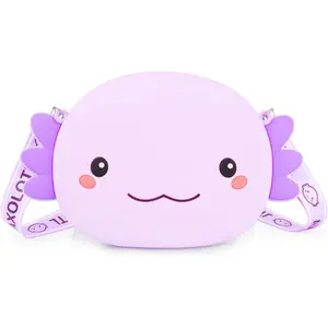 Cute Axolotl Crossbody Bag – Adjustable Strap, Axolotl Gifts Large Coin Purse Money Bag Zipper Wallet for Girls (Purple)