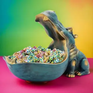 Resin Hippo Statue, Hippo Shaped Candy Bowl, Creative Desktop Art Ornament, Home Decor, Unique Home Decoration, Creative Gift