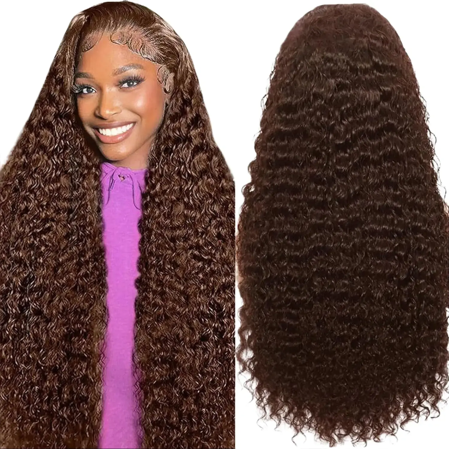 Women's Elegant Chocolate Brown Human Hair Lace Front Wig - 30in Deep Waves, 13x6 HD Lace, Heat Resistant, Natural Look for Female, 30 Inch Wig, Hd Lace Front