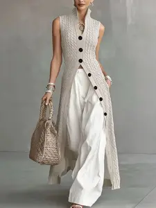 Women's Sleeveless Long Cardigan, New Single-Breasted Design, Loose Fit, Casual Elegance, Sun Protection Outerwear, Versatile Jacket, Knitwear