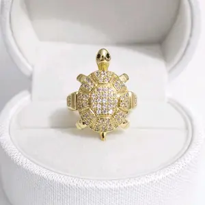 14K Gold Plated Turtle Ring with Sparkling Zirconia – Elegant & Unique Design