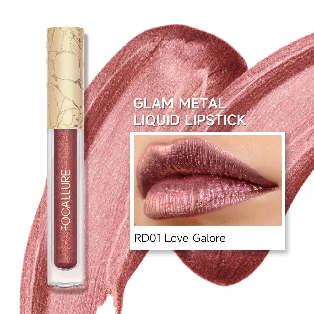 Focallure Glam Metallic Liquid Lipstick #RD01 Love Galore Metal Lipgloss Lightweight Smooth Cosmetic Long-lasting Waterproof