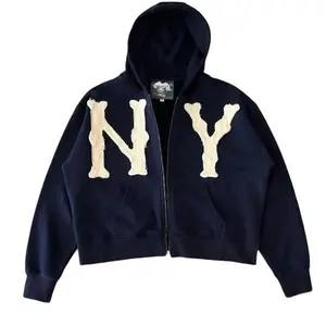 New York unisex letter embroidery trendy hoodies zip up casual overlook hip hop streetwear Harajuku Jacket Women's solid minimalist underwear pocket hoodie long sleeve style sweatshirt Fabric Fashion Menswear Animal Blue Cardigan Embroidered Loose Medium