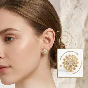 Sparkling Sunflower Stud Earrings  18K Gold Plated Hypoallergenic Earrings for Women