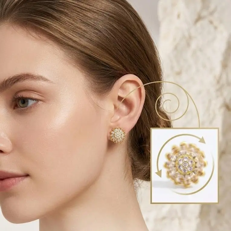 Sparkling Sunflower Stud Earrings  18K Gold Plated Hypoallergenic Earrings for Women