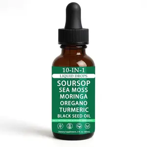 GraviGlow Soursop Natural Drops - 10-in-1 Soursop Extract Liquid Drops with Sea Moss, Moringa, Turmeric Oil, Black Seed Oil, Oregano for Overall Health, Joint Support, Vegan, Non-GMO 2 Fl Oz