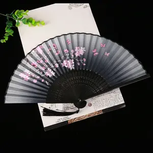 Vintage Floral Butterfly Bamboo Folding Fan, Home Decoration, Sakura Pattern Art, Tassel Light Handheld Fan for Hanfu Dance