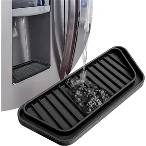 Refrigerator Drip Catcher Tray,Protector Ice and Water Dispenser Pan,Fridge Spills Water Pad Catch Basin for Drainage (Rectangular,Black)