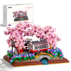 WISE BLOCK Blossom Harmony Set 3150 pcs Sakura RailwayDIY Decoration Toy 310x240x200mm for Enthusiasts