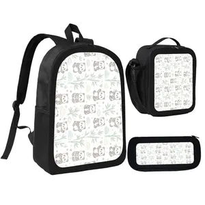 Cute Panda Backpack Set 3PCS – Large Capacity School Backpack with Lunch Bag & Pencil Case, Lightweight Durable Bag for Kids, Teens & Adults