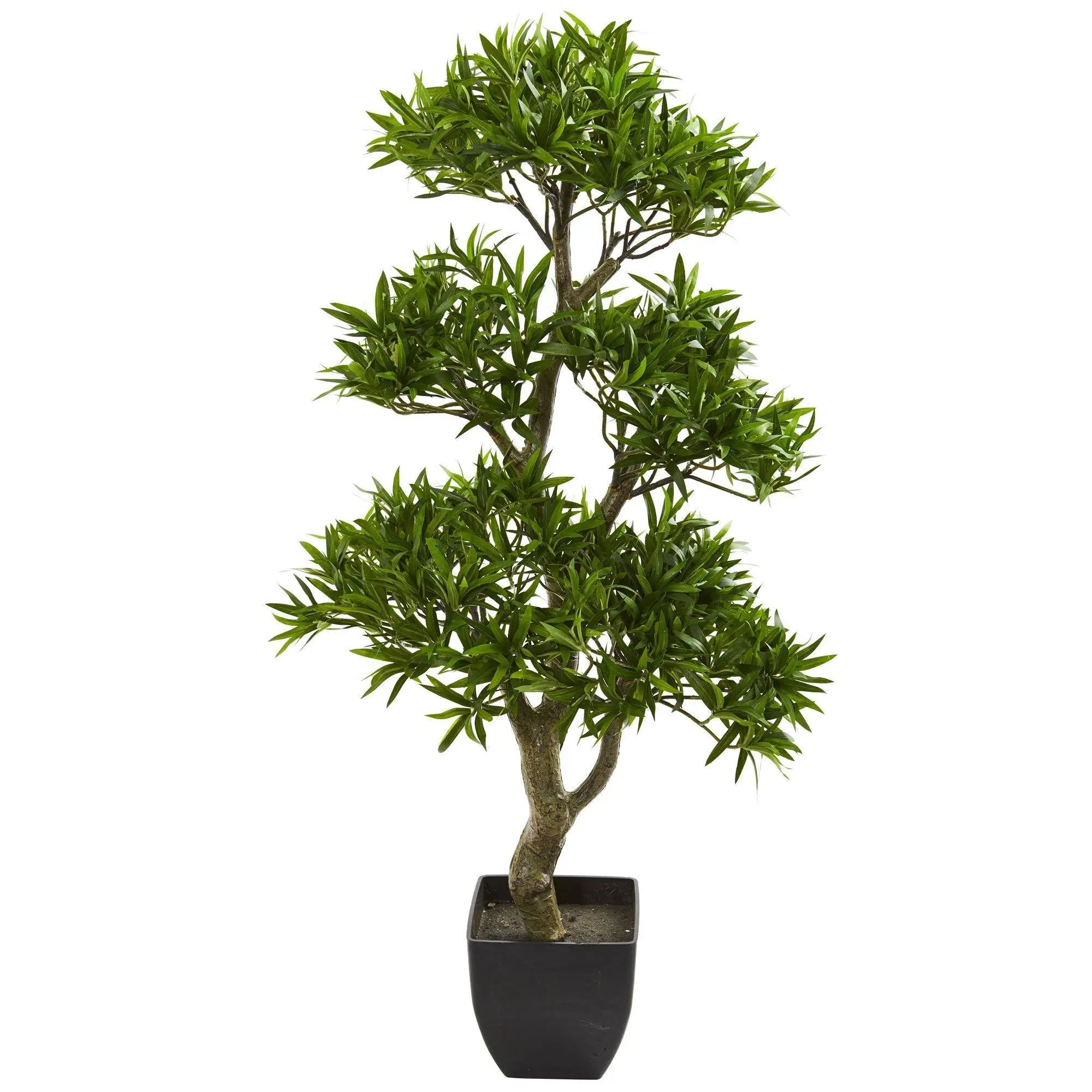 37 in Lifelike Artificial Bonsai-Styled Tropical Podocarpus Tree - Decorative Floor Fake Plant with Leaf Details for Home, Office Ornaments, Lifelike Artificial Tree, Plant Decor