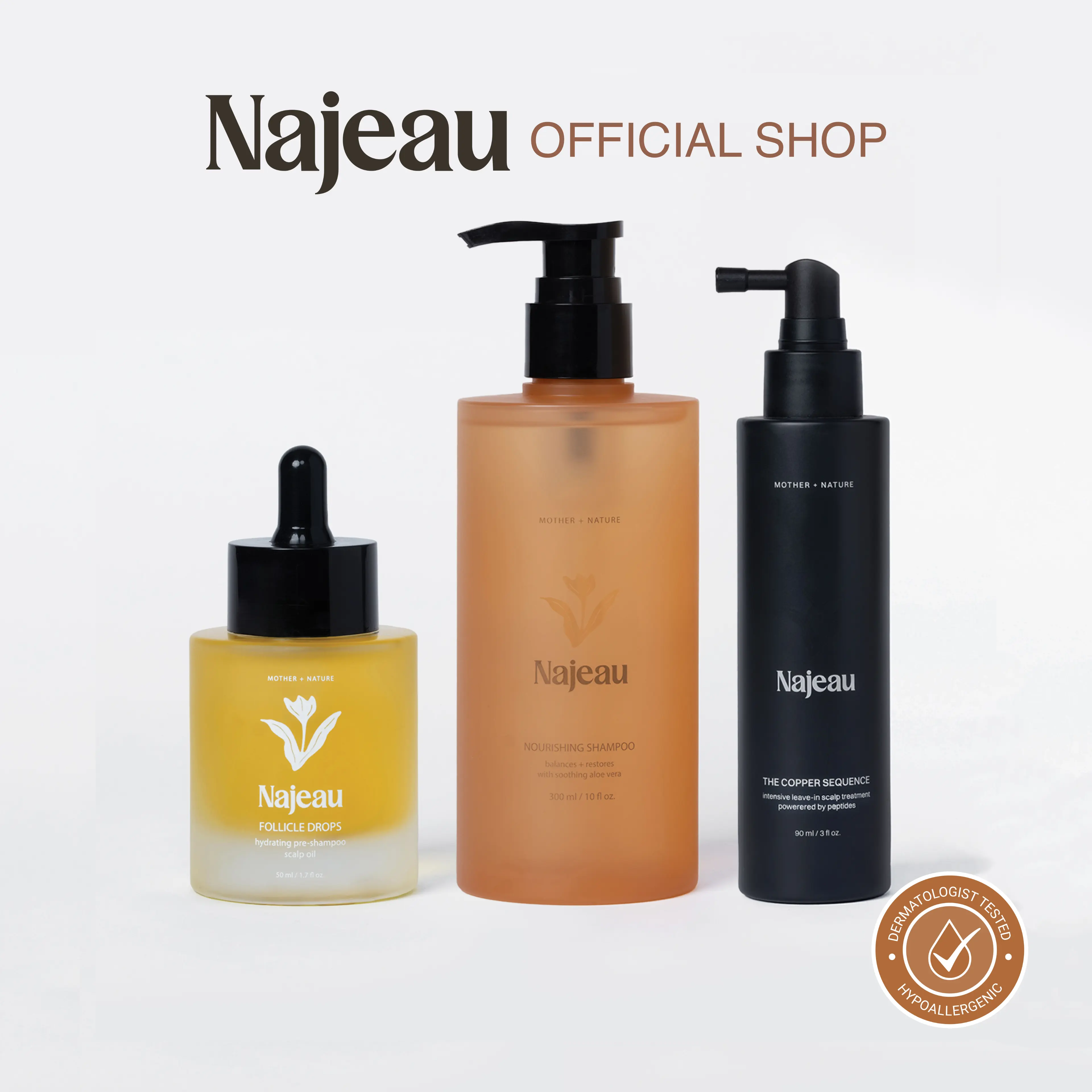 Najeau The Method Set - Complete 3-Step Scalp Care Routine | Follicle Drops + Nourishing Shampoo + Copper Sequence | Treat, Clean & Balance for Fuller, Healthier Hair | Vegan