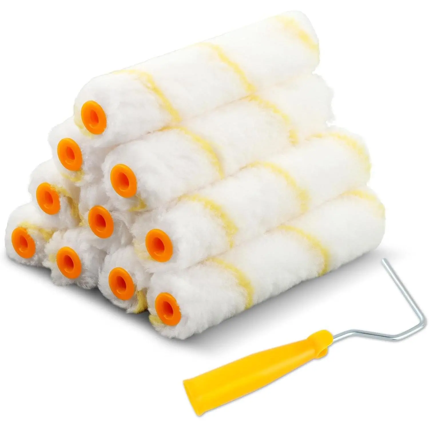 10-Count 6-in Shedless Microfiber Mini Roller Covers Set Pack (150x40x12mm), Lint-Free DIY Home Improvement Paint Tools, Replaceable Roller & Brush, Easy to Clean, Thinner Paint Resistant, for Furniture, Masonry, Manufacturer Warranty, Manufacturer Warren