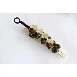 Selenite with Black Tourmaline Protective Protection    Raw Crystal Car or Home Hanger natural lapis Healing Elastic Bracelet Tiger Stone Gemstone High Quality Tiger's Eye Hand-Selected Lazuli Stretch Gemstone Bracelet Grounding