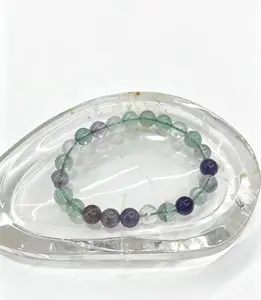 1pc Natural Fluorite Beaded Bracelet, 8mm Round Beads, Handmade Gemstone Jewelry for Women and Men