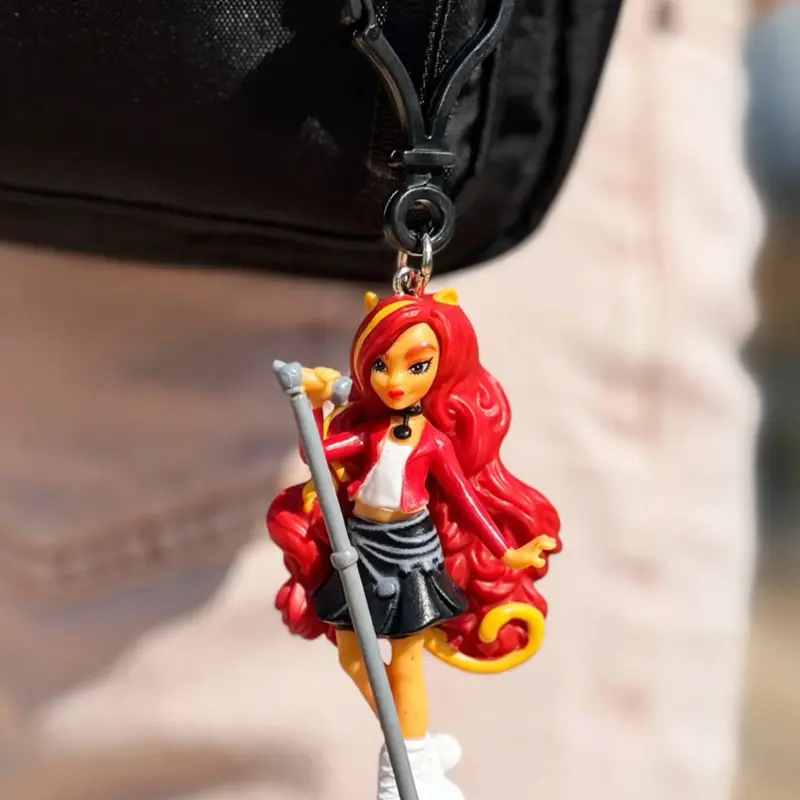 Y2K Red Hair Pop Star Doll Charm - Cute Singer Girl Purse Charm, Aesthetic Fashion Accessory for Backpacks, Keys