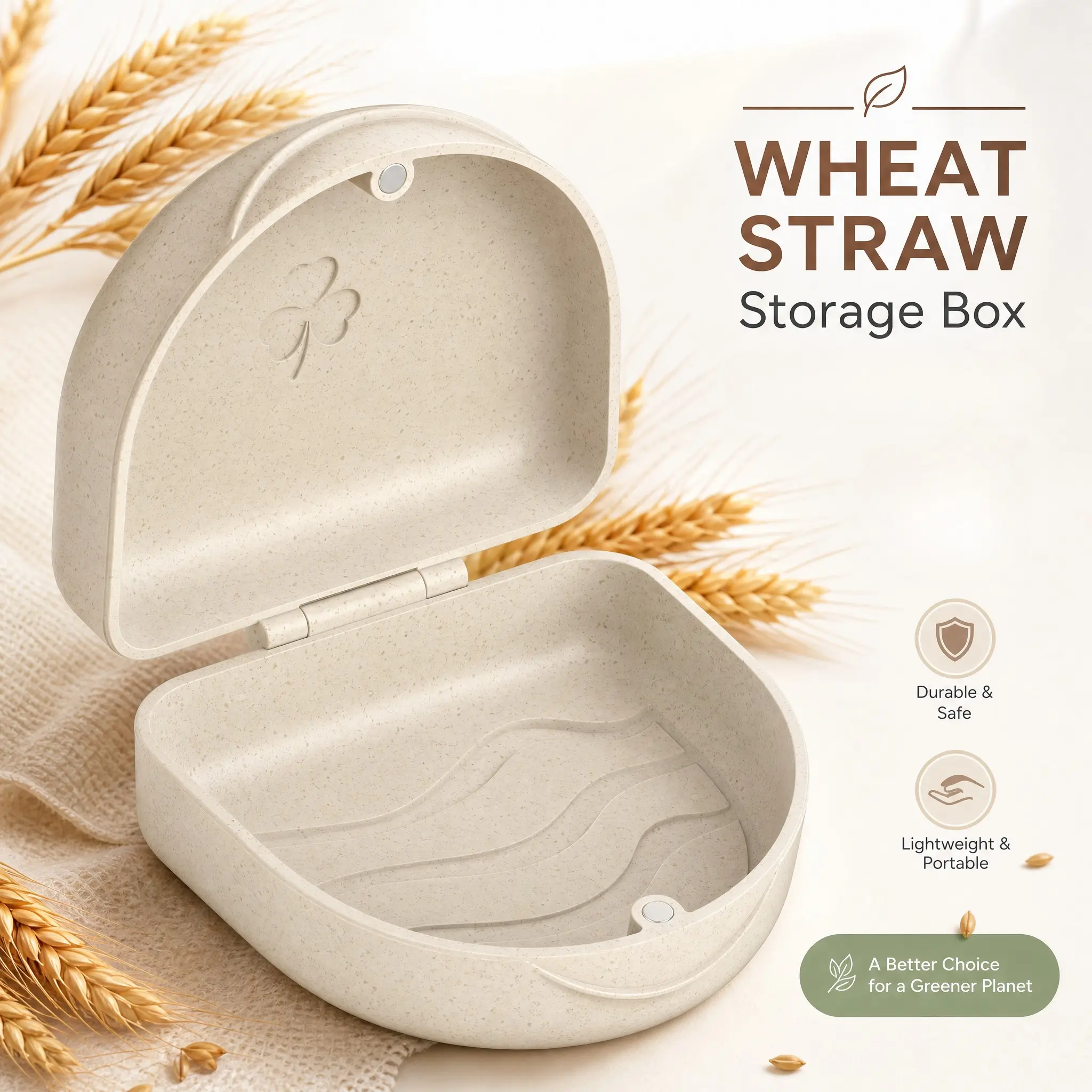 Ivory Slim Portable Dental Storage Box - Wheat Straw & Safe-Contact PP Holder for Orthodontic Retainers, Night Guards