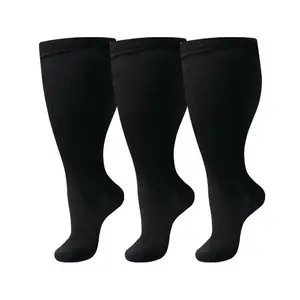 Plus Size 20-30 mmHg Knee High Socks 3 Pairs - Extra Wide Calf For Standing Work & Travel