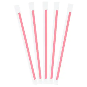 CCF Individually Wrapped PP Plastic Drink Straws - Pink L9" 6MM Diameter - 2500 Pieces/Case
