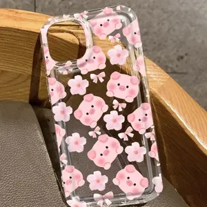 Cute Pig Bowknot Floral Flower Pattern Tpu Anti-Drop Phone Case for Apple iPhone 17 17promax 16promax 16 14/13 Pro Max 12 Pro 11 XR XS 7 8 Plus Samsung S10 S22 A12 A50 A52 S24 A13 5g