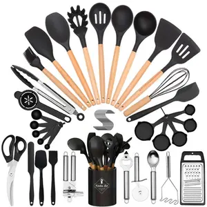 44pcs Silicone Utensil Set with Wooden Handles - Non-Stick, Washable, Modern Cookware, Ideal for Christmas, Kitchen Essentials, Kitchen Gadgets, Kitchen Stuff, Kitchen Utensils, Kitchen Cooking Accessories, Silicone Spatula Set