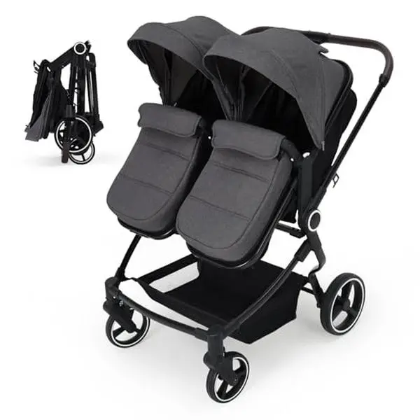 GARVEE Double Tandem Stroller for Newborn & Toddler, Lightweight Compact Fold Stroller with Adjustable Recline, Canopy & Parent Cup Holders, Twin Stroller for Travel