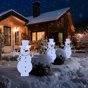 Outdoor Set of 3 PVC Snowman Yard Stakes - 2-Foot Outdoor Christmas Decor, Weatherproof Winter Lawn Decorations