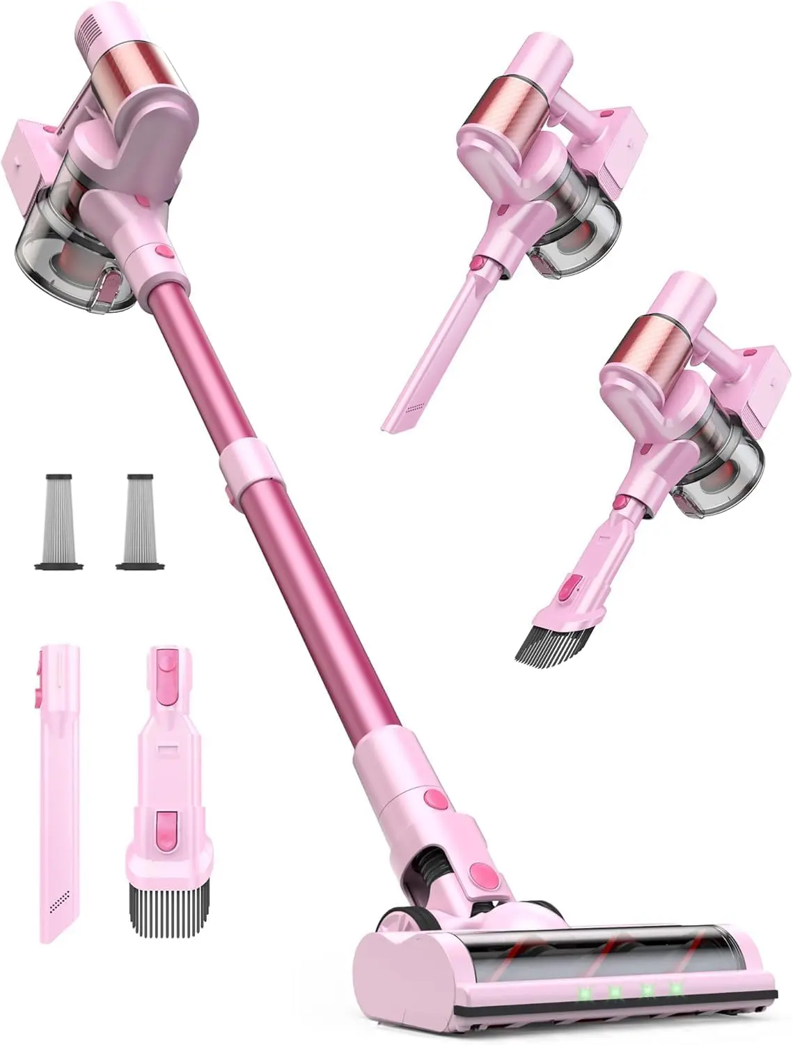 Pink Cordless Vacuum Cleaner, 50Kpa/600W/60 Mins Runtime Stick Vacuum with Self-Standing and Touch Screen, Anti-Tangle Wireless Vacumm, Vacuum Cleaners for Home/Pet Hair/Carpets/Floors