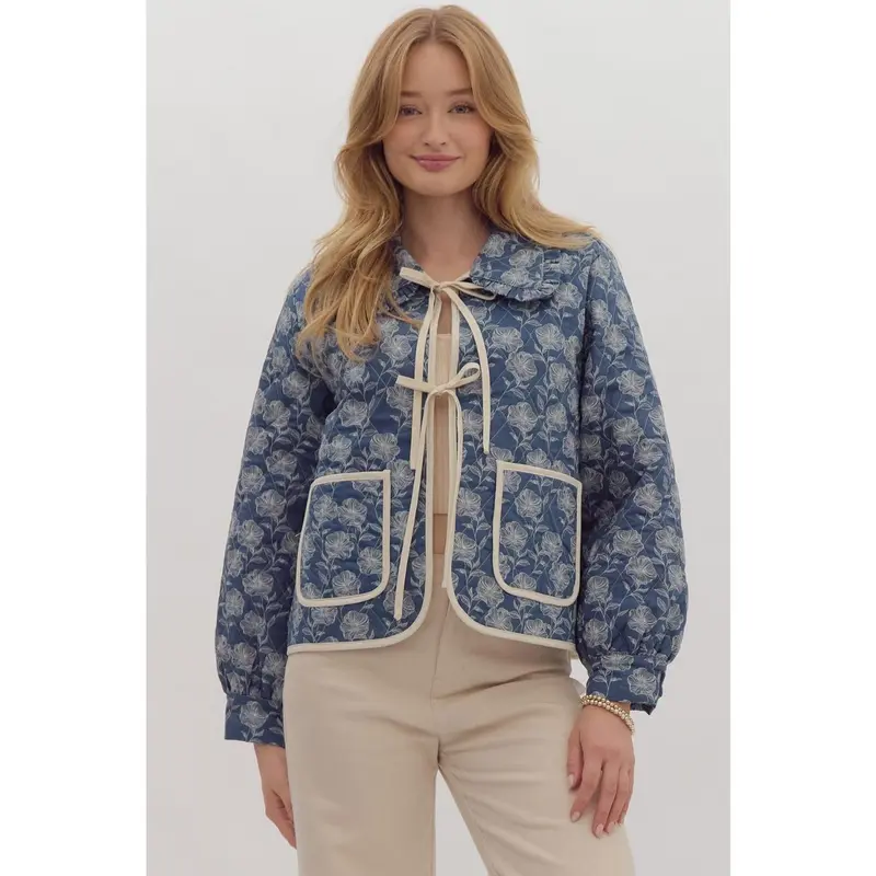 美品☆プラダ CLOQUET FLOWER JACKET ジャガード ブルゾン Kosturakis Craft: Denim Jacket with White Flowers | Shops at the