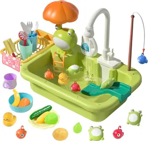 Cute Stone Unisex Play Kitchen Toy, Pretend Sink with Running Water, Upgraded Electric Faucet, Realistic Play Food, Learning Cooking Set, Spring Day Gift summerwins