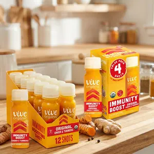 Vive Organic Immunity Boost Wellness Shot with Cold Pressed Ginger Turmeric Echinacea Black Pepper, Immune Support Shot, USDA Organic No Added Sugar Natural Ingredients