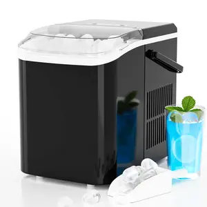 HomeSquad Portable Self-Cleaning Countertop Ice Maker - Makes 9 Ice Cubes in 6 Minutes, Produces 26.5lbs of Ice in 24 Hours, Includes 2 Sizes of Bullet Ice, Ice Scoop, Basket & Handle - Perfect for Home, Kitchen, and Parties!