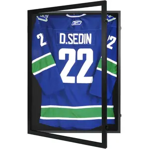 Jersey Frame Display Case 1 Pack - Large Sport Jersey Shadow Box with 98% UV Protection Acrylic and Hanger for Baseball Basketball Football Soccer Hockey Shirt and Uniform, Black Finish