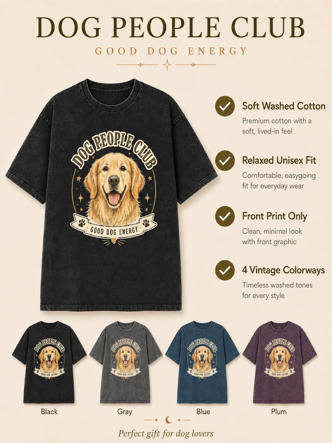 Dog Lover Graphic Tee, Dog Mom Dog Dad Gift Shirt, Unisex Cotton Dog People Club T-Shirt