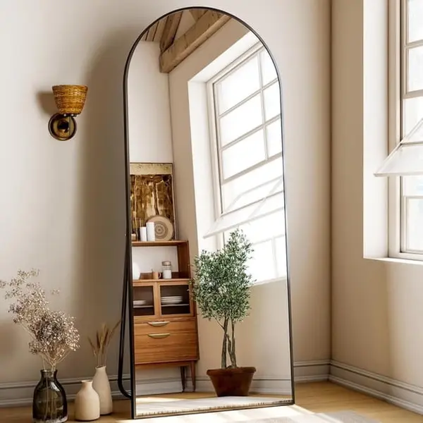 Easy4Home 69"x25" Arched Full-Length Floor Mirror, Black Freestanding Home Decor Full Body Mirror