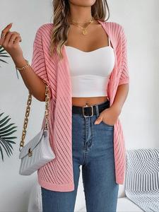 women's basic plain hollow out half sleeve cardigan, lady casual minimalist comfort soft open front knitwear for summer, fashion women's knit clothing for daily wear, womenswear, knitting cardigan for women, clothes for women, breathable going out tops