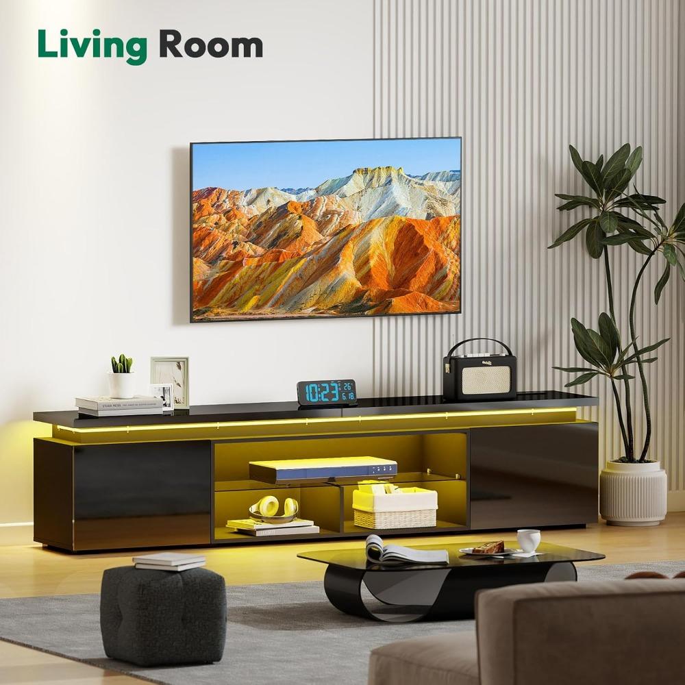 100 Inch TV Stand Entertainment Center Dynamic LED Lights High Gloss Storage Cabinets Living Room, Customized