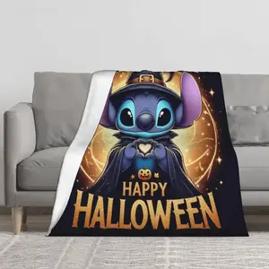 DISNEY CLASSIC Stitch Halloween Blanket - Stitch as Wizard with Pumpkin, Soft Flannel Throw for Couch, Bed, Camping - Perfect Birthday, Christmas, Stitch Lovers - Cozy Home Decor
