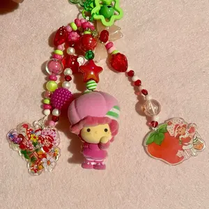 Raspberry Tart Bag Charm with Adorable Strawberry Character Beaded Accents and Fruit-Themed Decorations