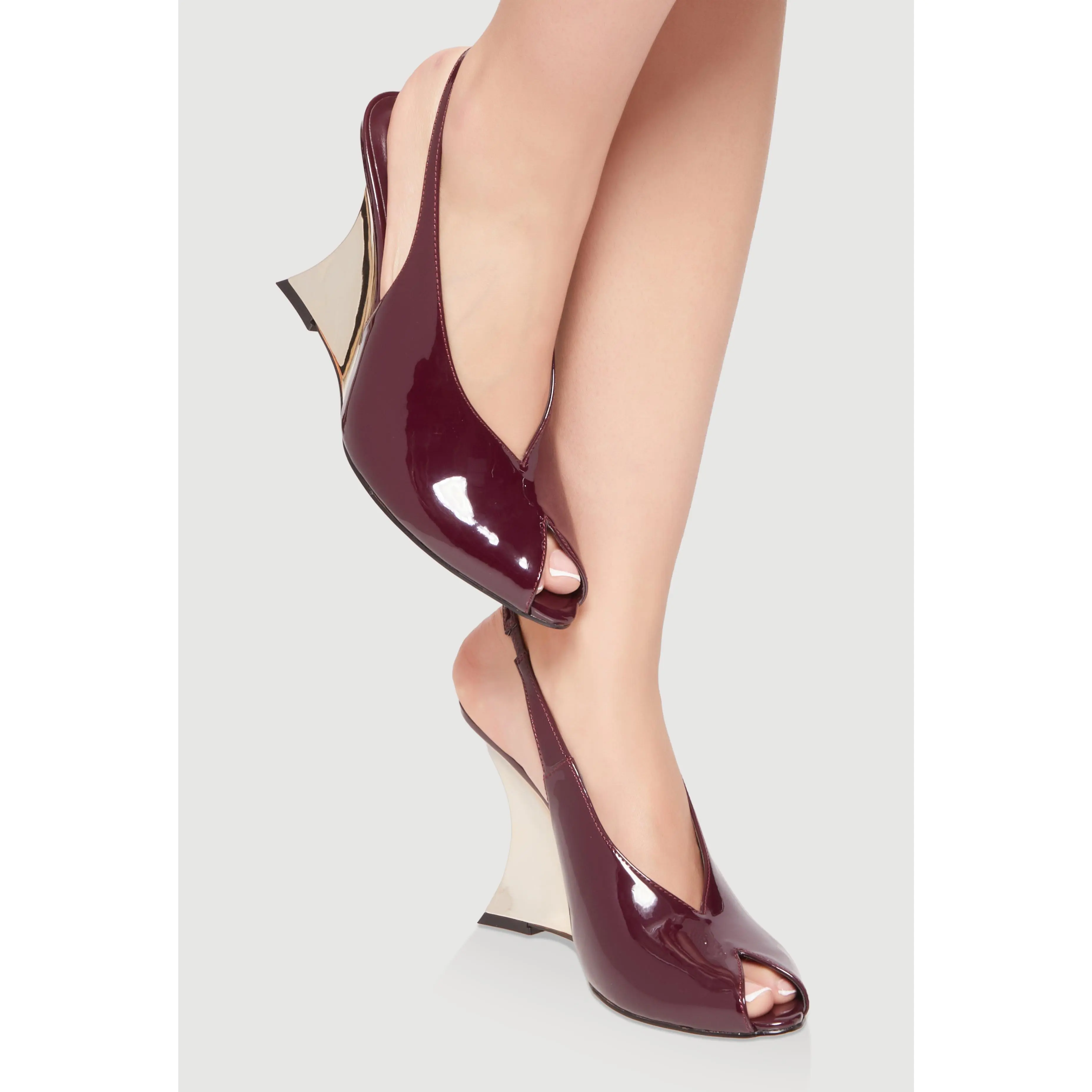 Peep Toe Slingback Metallic Wedges