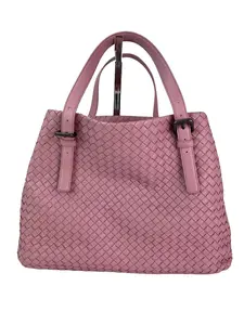 Pre-owned Bottega Veneta Leather tote bags Bottega Venetta Nappa Intrecciato Large Seamless Rose Pink tote Bag