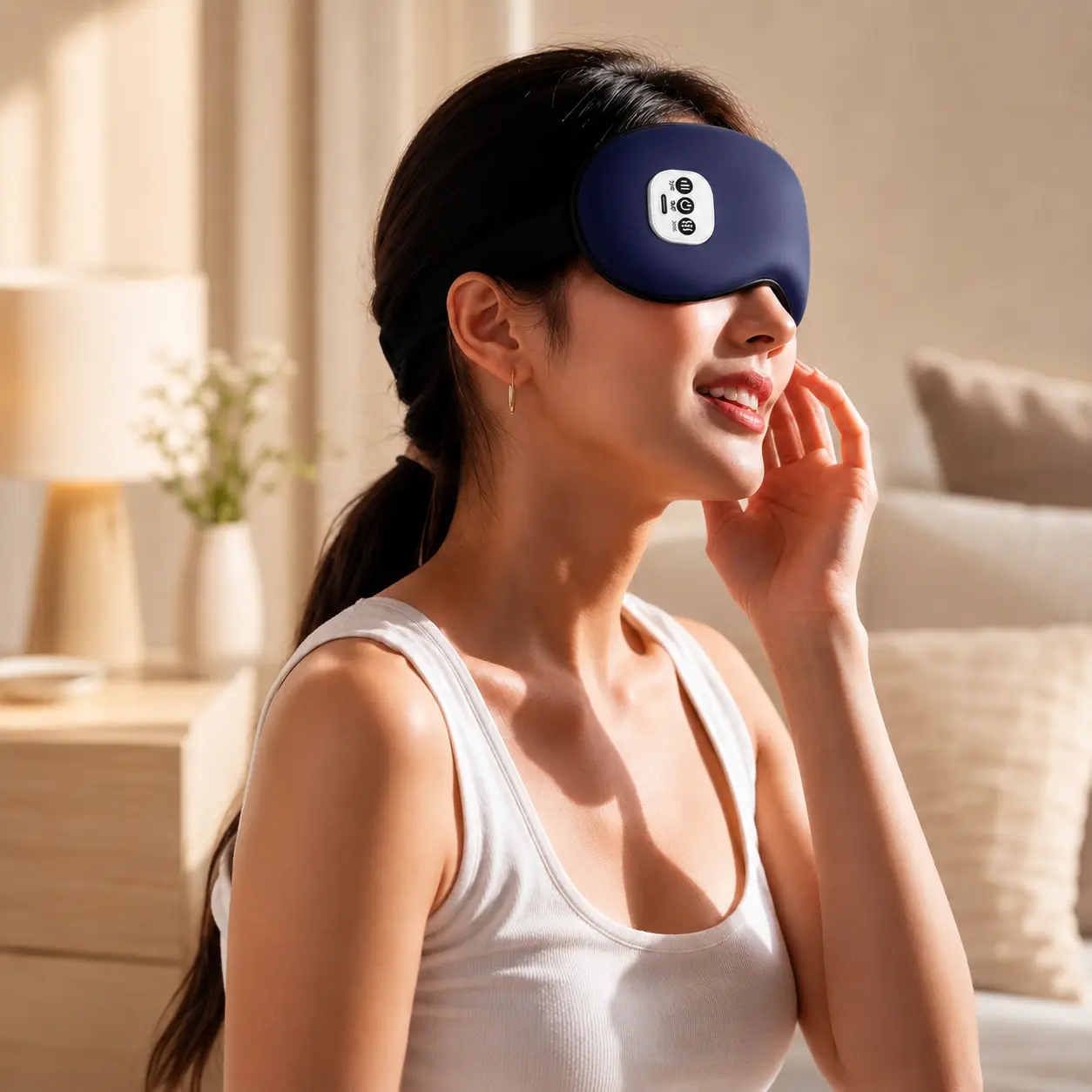 3-in-1 Heated Eye Mask with Cooling Gel Pack, Rechargeable Eye Massager with Gentle Vibration, Sleep Mask for Eye Relaxation, Travel & Bedtime Use