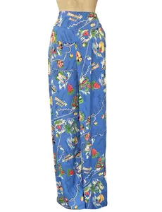 Pacific Blue California Map Print 40s Style High Waist Palazzo Pants