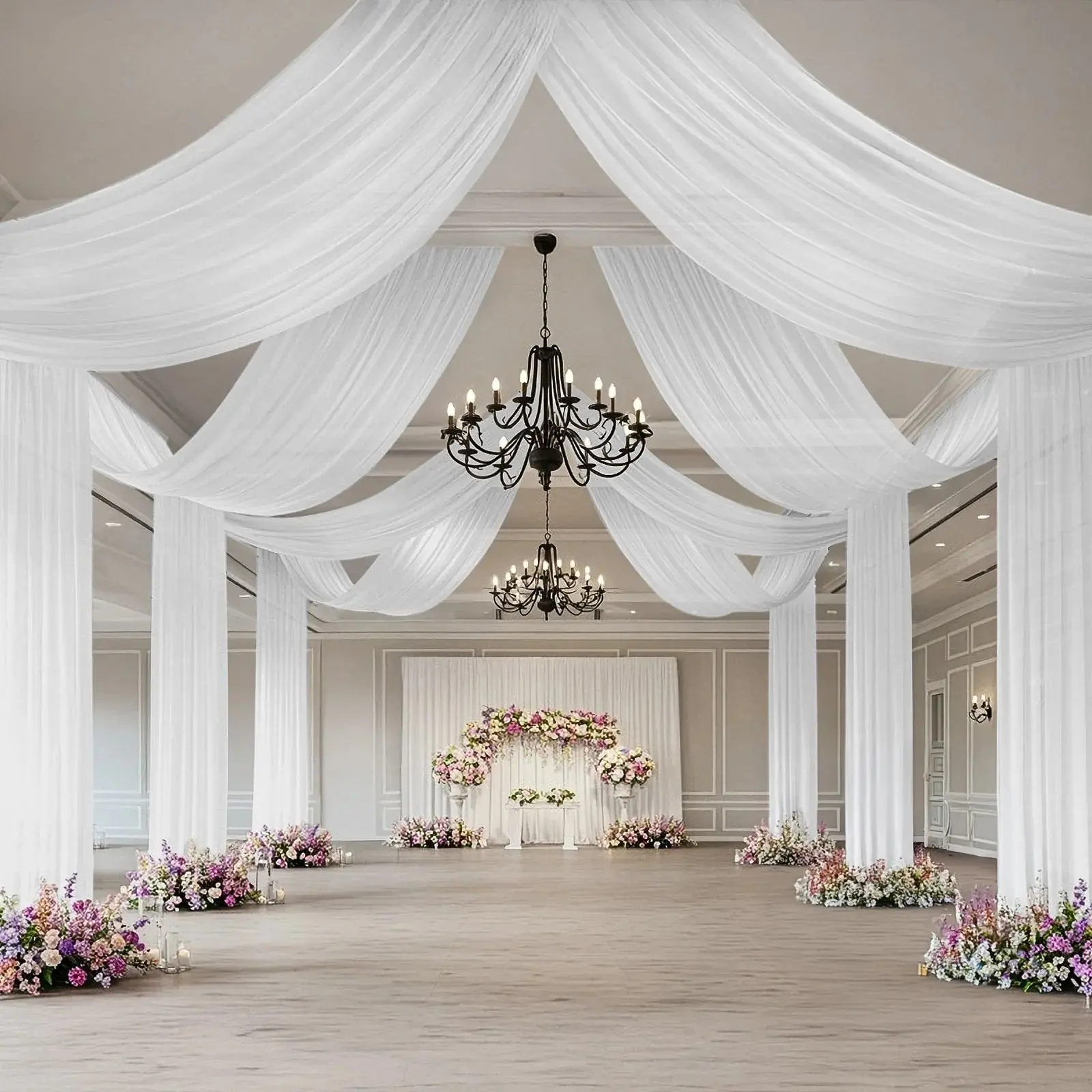 32x5ft White Sheer Wedding Arch Drape - Decor for Weddings, Party Background Decoration Supplies, Backdrop Decoration, Ceiling Drapes Panel