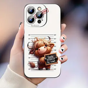 Beautiful Highland Cow Shockproof Mobile Phone Case with Lens Protection, TPU Black Mobile Phone Accessories, Compatible with iPhone 11/12/13/14/15/16/Pro Max or Plus Series, Perfect as a Gift