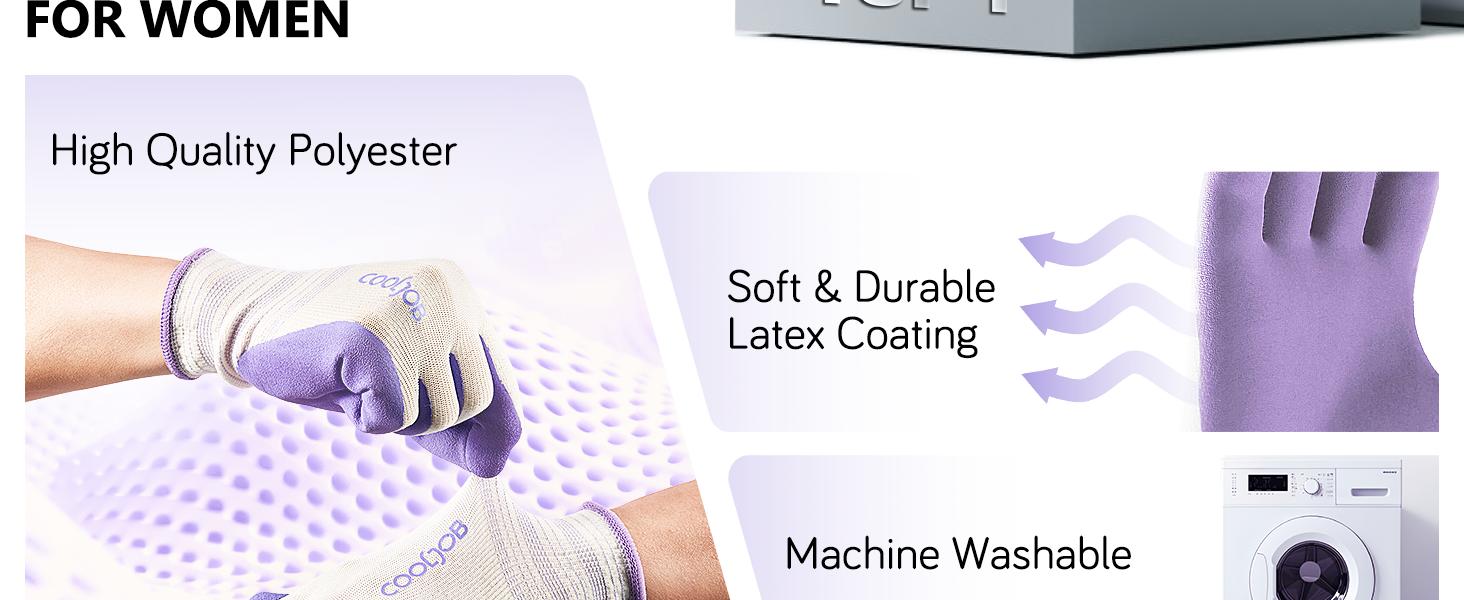 COOLJOB 2/6/10 Pairs Gardening Gloves for Women Ladies, Breathable Rubber Coated for Yard Garden, Lavender Purple & Green Apple